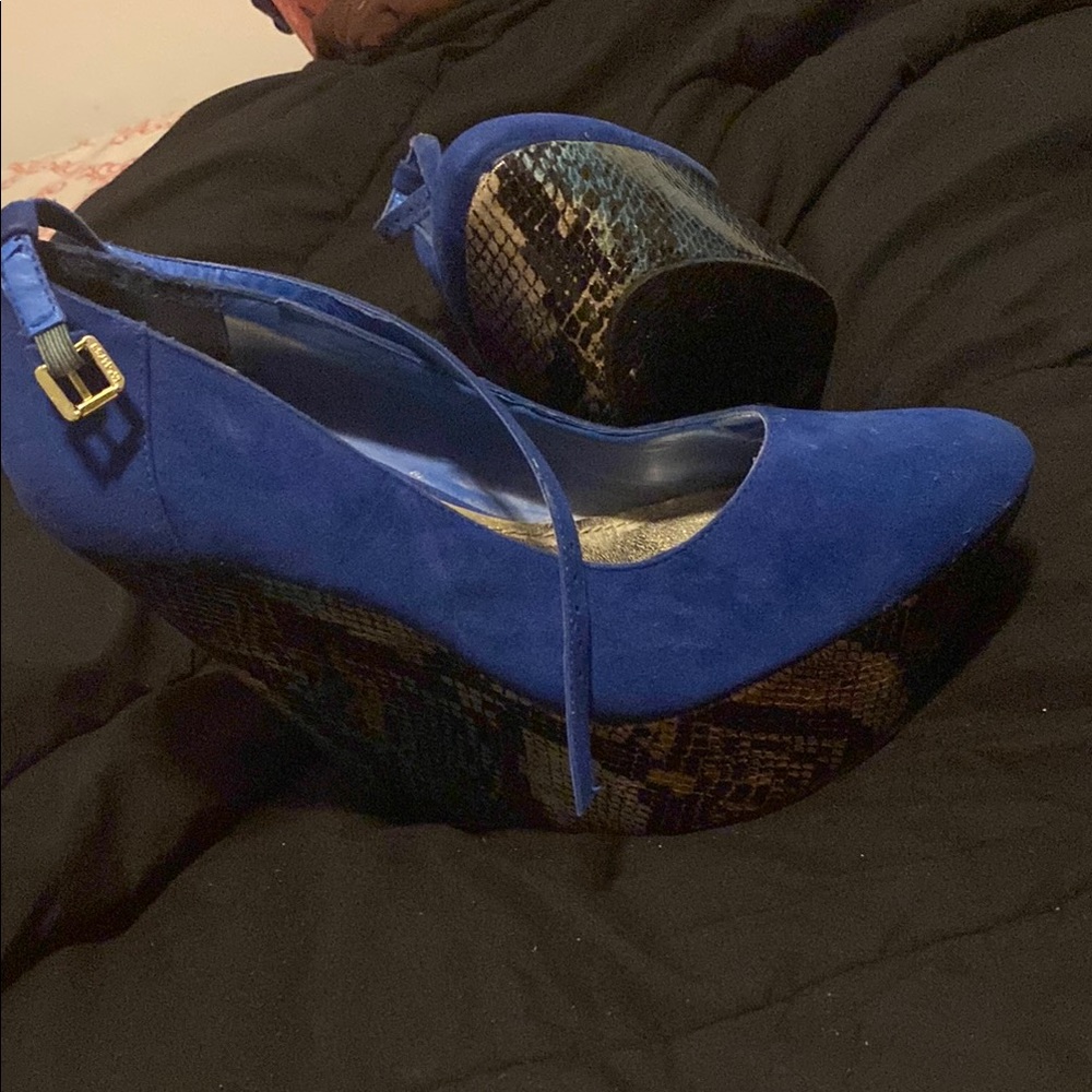 Blue Suede Wedge Heels
